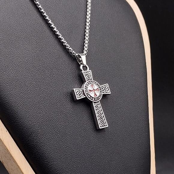 Silver Knights Templar Crusader Cross Necklace Men's Christmas Birthday Gift NEW